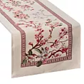 Bieżnik na stół 40x100 cm naturalno, różowy gobelinowy zdobiony motywem inspirowanym japońskim kwiatem wiśni