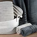 Ręcznik do rąk 30x50 cm bawełniany kolor stalowy zdobiony prążkami z błyszczącej nici 500 g/m2 LUNARI
