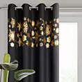 Zasłona czarno, złota zdobiona świątecznymi śnieżynkami 140x250 przelotka - ASTRA