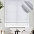 Roleta rzymska biała półprzezroczysta, z tkaniny typu żorżeta o niestandardowej wysokości 340cm, wykończona obciążnikiem