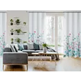 Zasłona biało, niebieska z nadrukiem malowanych kwiatów z etaminy 140x250 cm przelotka - LILIAN