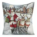 Poszewka na poduszkę 45x45 cm bawełniana, gobelinowa popielato, czerwona zdobiona nadrukiem Mikołaja GOB