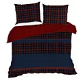 Pościel świąteczna 160x200 bawełniana kolor ciemnoniebieski, bordowy z motywem świątecznej kraty PETER 02