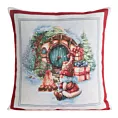 Poszewka na poduszkę 45x45 cm bawełniana, gobelinowa czerwono, naturalna z motywem świątecznym XMAS