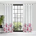 Zasłona biało, różowa z motywem malowanych kwiatów z etaminy 140x250 cm przelotka - CARLA