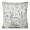 Poszewka na poduszkę 45x45 cm o strukturze lnu kremowo, zielona zdobiona nadrukiem zajączka WIOSNA 60