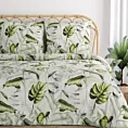 Pościel 160x200 cm bawełniana kolor biały, zielony z wzorem egzotycznych liści ELEN