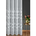 Firana szyta na taśmie 5 cm biała z miękkiej tkaniny typu ADEN z efektem deszczyku, zdobiona haftem roślinnym, wykończona obciążnikiem
