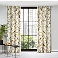 Zasłona biało, oliwkowa w kwiaty z tkaniny welwetowej 140x250 cm przelotka ALEA