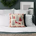 Poszewka na poduszkę 45x45 cm gobelinowa kremowo, czerwona z zimowym motywem skandynawskim GOB