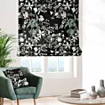 Roleta rzymska czarna miękka, welwetowa tkanina z kwiatowym nadrukiem