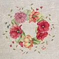 Obrus szarobeżowo, czerwony 100x100 cm gobelinowy z motywem kwiatów