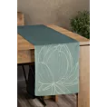 Bieżnik na stół ciemnomiętowy, złocisty 35x180 cm welwetowy BLINK 12 z dużym wzorem kwiatu lotosu