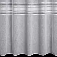Firana szyta na przelotkach biała z matowej tkaniny o naturalnym wyglądzie z ażurowymi pasami, wykończona obciążnikiem
