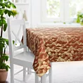 Obrus szyty rudo złocisty z tkaniny welwetowej ze złotym marmurkowym nadrukiem