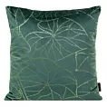 Poszewka na poduszkę 45x45 cm welwetowa ciemnomiętowa ze złotym motywem liści BLINK