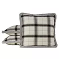 Poszewka na poduszkę 45x45 cm bawełniana, biało stalowa w kratkę z bokami obszytymi futerkiem
