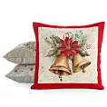 Poszewka na poduszkę 45x45 cm gobelinowa naturalno, czerwona zdobiona motywem dzwoneczków GOB
