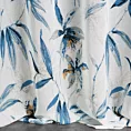Firana biało, niebieska z etaminy z nadrukiem egzotycznych liści półprzezroczysta 140x250 cm przelotka