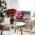 Poszewka na poduszkę 45x45 cm czerwono, niebieska z motywem bałwanków z miękką wypustką na brzegach XMAS