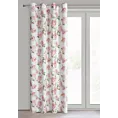 Zasłona biało, różowa zdobiona nadrukiem kwiatów 140x250 cm przelotka AVANI