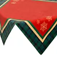 Bieżnik na stół czerwono, zielony 85x85 cm welwetowy CHERRY z motywem śnieżynek i ozdobną kantą w kratkę
