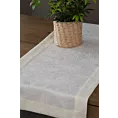 Bieżnik na stół kremowy 40x200 cm LILIAN z delikatnym wzorem liści z tkaniny przeplatanej złotą nicią z elegancką podwójną listwą