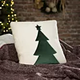 Poszewka na poduszkę 45x45 cm świąteczna z futerka kremowo zielona zdobiona motywem choinki