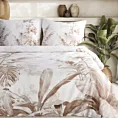 Pościel 160x200 cm z satyny bawełnianej kolor biało, brązowy z motywem egzotycznych liści Eurofirany Premium