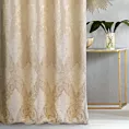 Zasłona szyta na taśmie 5 cm kremowo złota z szenilowej tkaniny w drobny geometryczny wzór przetykany błyszczącą nicią