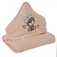 Ręcznik kąpielowy dziecięcy 100x100 cm bawełniany kolor jasnopomarańczowy z kapturem i haftem misia 350g/m2 BABY 65