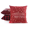 Poszewka na poduszkę 45x45 cm welwetowa czerwono, biała zdobiona świątecznym nadrukiem
