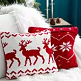 Poszewka na poduszkę 45x45 cm świąteczna biało czerwona o plecionej strukturze z motywem świątecznym