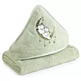 Ręcznik kąpielowy 100x100 cm bawełniany kolor miętowy z kapturem i aplikacją misia 450 g/m2 BABY 74