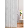 Firana szyta na taśmie 5 cm biało szara z miękkiej tkaniny w kwiatowy, fluorescencyjny wzór, wykończona obciąznikiem