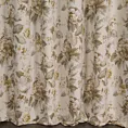 Zasłona szyta na taśmie 5 cm kremowo musztardowa z tkaniny z dodatkiem bawełny i nici metalicznej, o wzorze w kwiaty, zawiera 20% bawełny