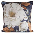 Poszewka na poduszkę 45x45 cm welwetowa  granatowo, kremowa z motywem kwiatów FLORA 1