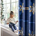 Zasłona welwetowa granatowo, złota zdobiona nadrukiem śnieżynek 140x250 cm przelotka - CAROL