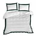 Pościel 160x200 cm bawełniana z makosatyny kolor biały, ciemnozielony z kontrastującą kantą Reina Line kolekcja FIORE