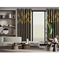 Zasłona brązowa ze złotym wzorem liści ginko, zaciemniająca 140x250 cm przelotka - HARMONY