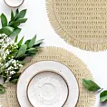 Podkładka okrągła na stół kremowa średnica 38 cm JOAN pleciona z frędzlami