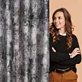 Zasłona welwetowa brązowo, szara zdobiona nadrukiem przecieranym 140x250 cm przelotka - ESTER