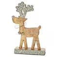 Figurka drewniana uroczy RENIFER z dzwoneczkami i srebrnymi błyszczącymi rogami