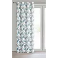 Zasłona biało, niebieska zdobiona nadrukiem liści z etaminy 140x250 cm przelotka - AMELA