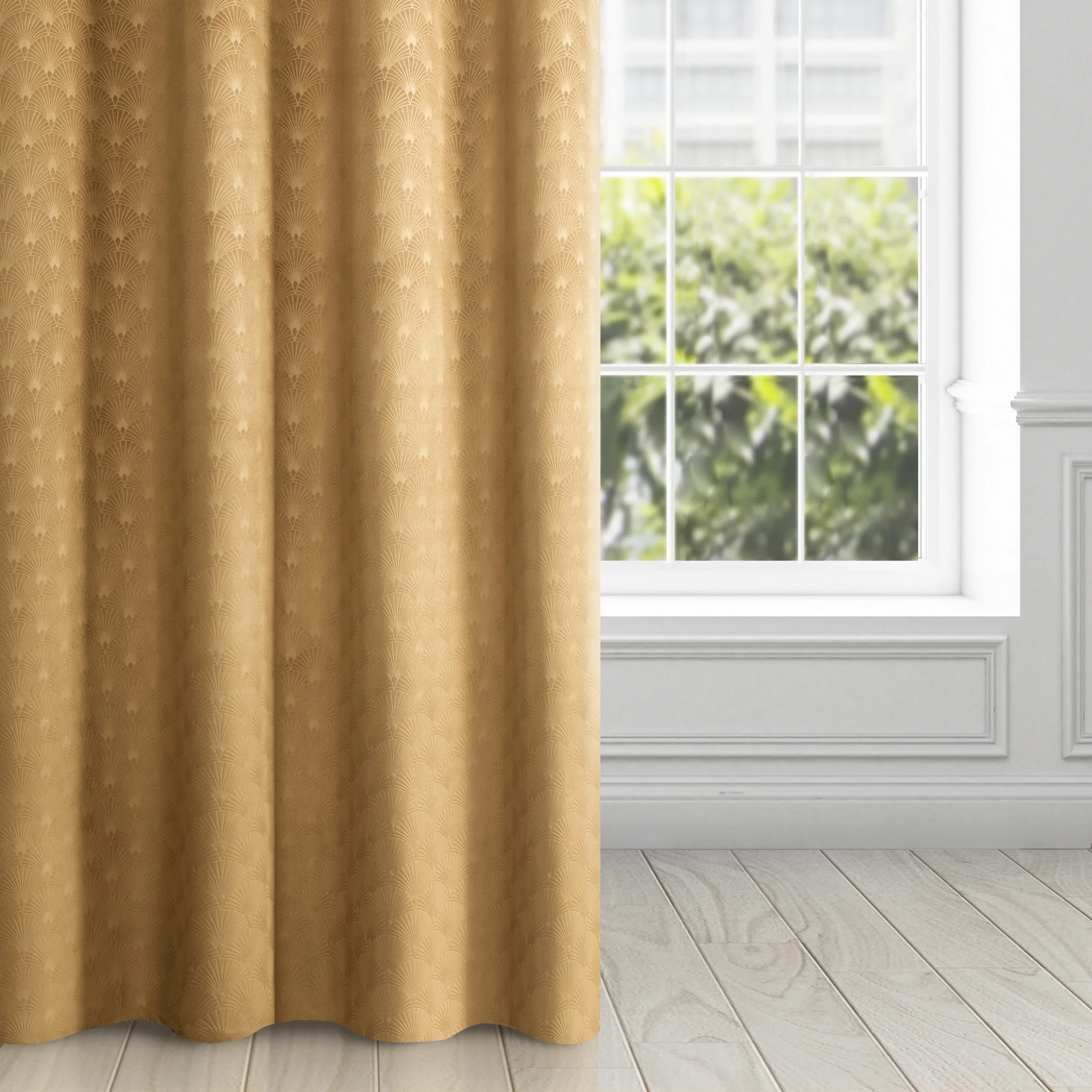 Zasłona musztardowa z wytłaczanego welwetu 140x250 cm przelotka - JULIA | eurofirany