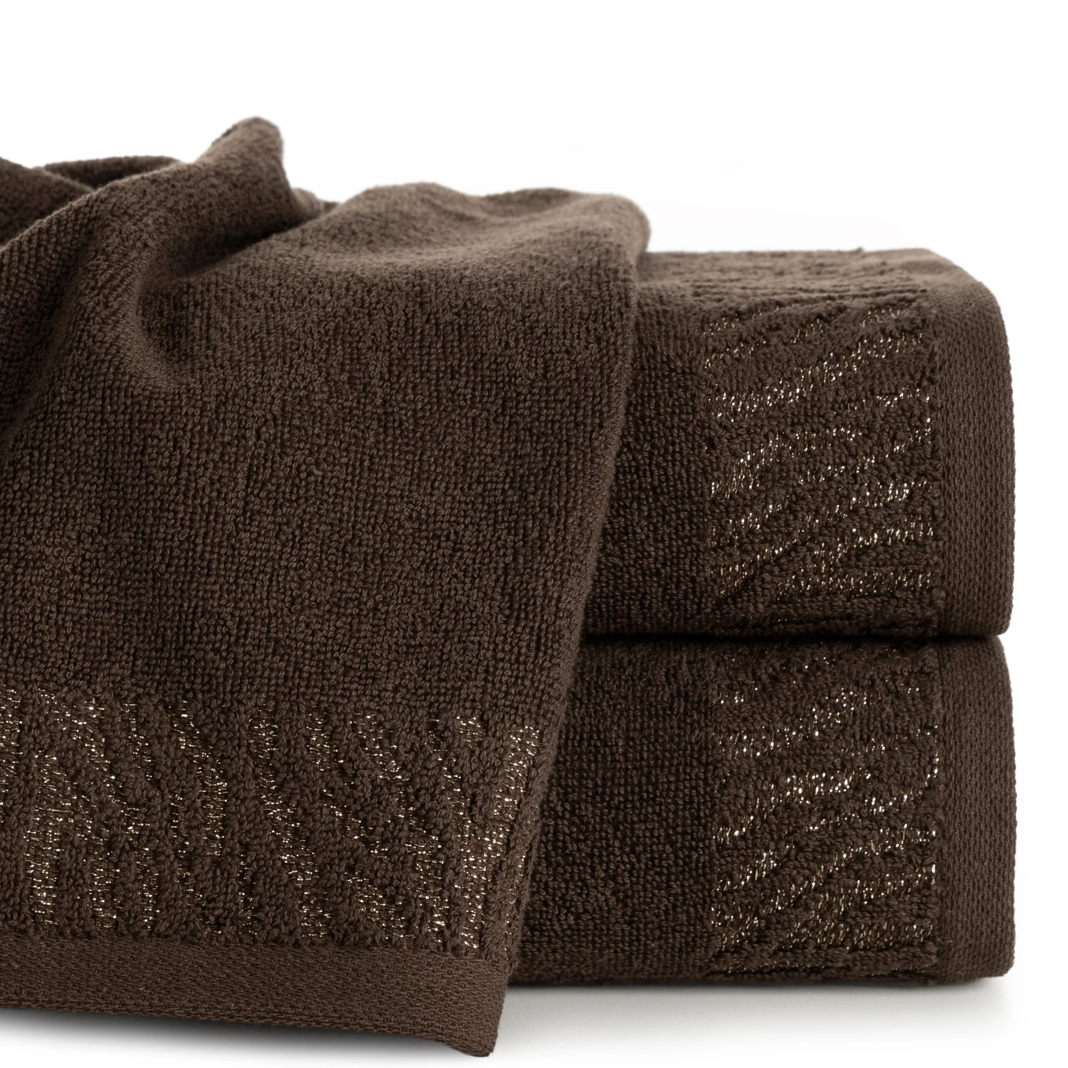 Ręcznik do rąk 30x50 cm bawełniany kolor brązowy z ozdobną błyszczącą bordiurą 500 g/m2 MARGO