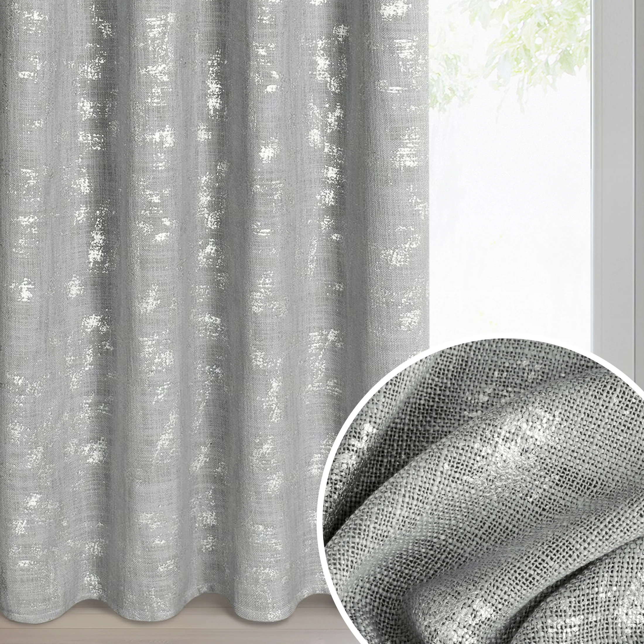 Zasłona srebrna w stylu eko 140x250 cm przelotka - SOLANA | eurofirany