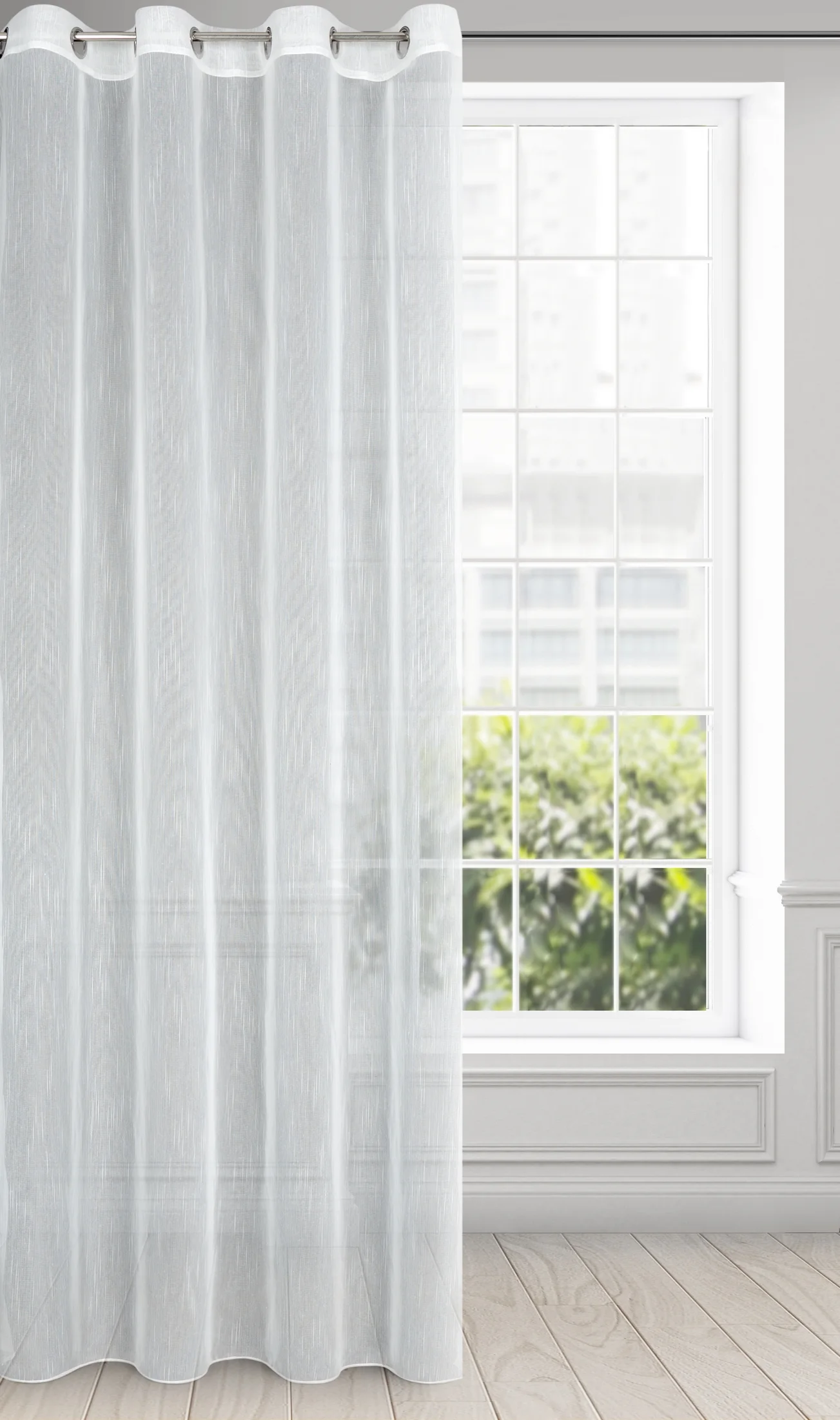 Firana biała w stylu eco z efektem deszczyku 140x260 cm przelotka MONIC