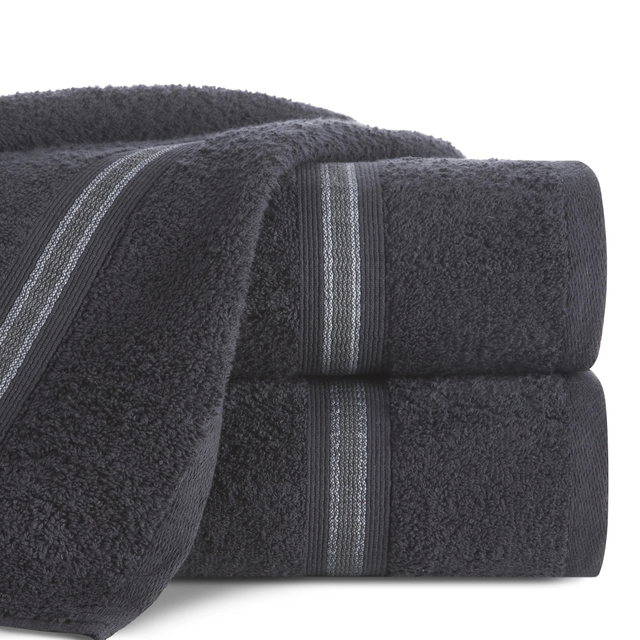 Ręcznik kąpielowy 50x90 cm bawełniany kolor czarny w kontrastujące pasy 500 g/m2 TRIS