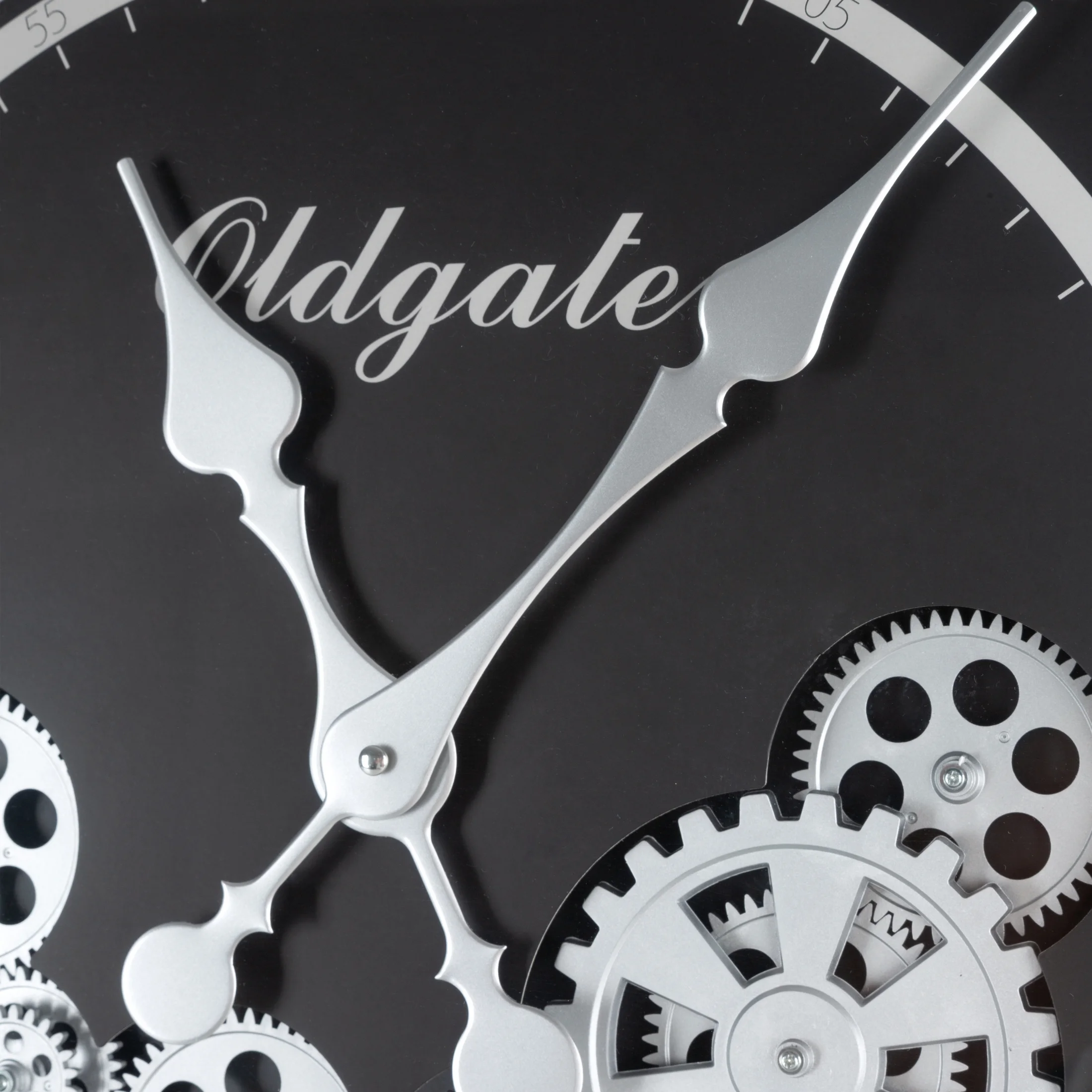 Zegar ścienny biało-czarny w stylu retro z ruchomymi kołami zębatymi średnica 72x8 cm